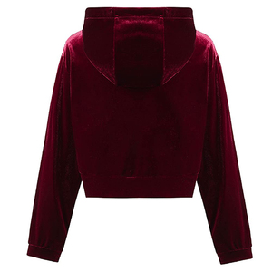 Sweat à capuche court en velours noir personnalisé pour femme, hiver 2023, pull en coton, streetwear - Product Image 5