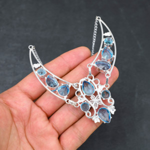 Collar de Plata de Ley 925 Ligero con Piedra Preciosa Natural Larimar, Topacio Azul, Proveedor de Joyería, Superventas - Product Image 3