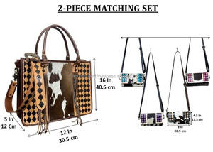 Conjunto de 2 piezas a juego: Bolso tote de cuero a cuadros y cartera de mano de cuero repujado a mano, venta al por mayor directa de fábrica - Product Image 2