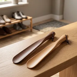 Lot de 2 Chausse-pieds en bois faits à la main, à long manche, en noyer et hêtre, avec boucle en cuir, aide à l'enfilage des chaussures, qualité supérieure - Product Image 6