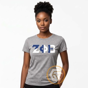 GREEK TREASURES Camiseta informal de manga corta con cuello redondo y logotipo bordado de la hermandad Zeta Phi Beta para mujer, 100% transpirable - Product Image 3