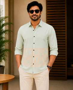 เสื้อเชิ้ตผู้ชายผ้าลินินพรีเมียมปักลายแขนยาวทรงปกติ ปกเสื้อแบบ Spread ติดกระดุม สวมใส่สบายๆ -DC - Product Image 2
