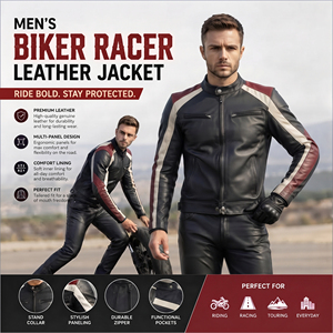 New Arrival <b>Men</b> Fashion Leather <b>Jackets</b> High Quality Motorcycle Biker Leather <b>Jacket</b> <b>Men's</b> Vintage Leather Racer <b>Jackets</b> <b>Mens</b> - Product Image 4