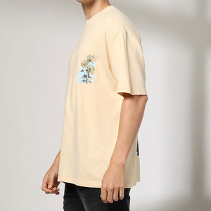 T-shirt Homme Crème à Manches Courtes Col Rond Imprimé Floral Style Décontracté Coupe Classique 100% Coton Jersey Respirant Logo au Dos - Product Image 2