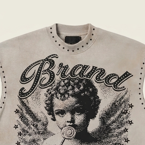 T-shirt en coton sans manches surdimensionné avec imprimé ange, style streetwear, haut en jersey pour homme, respirant, col rond, 300g, doux - Product Image 4