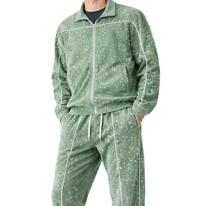 Custom Rhinestone Green Tracksuit Set | Premium <b>Zip</b> <b>Up</b> <b>Jacket</b> & Jogger Pants | Private Label Sportswear Manufacturer - Product Image 3
