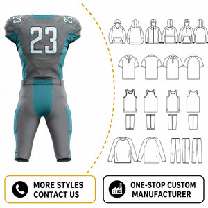 Uniforme de Fútbol Americano Sublimado Personalizado, Conjunto de Jersey y Pantalones con Cuello en V para Hombre, Gris Verde Azulado, Absorbente de Humedad, Ropa Deportiva Ajustada - Product Image 2