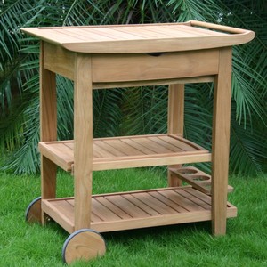 Chariot de service extérieur moderne en teck massif avec étagères de rangement et roulettes pour hôtel et terrasse, modèle KAR03 - Product Image 1