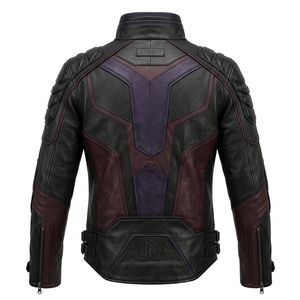 Mens Black Purple <b>Padded</b> Shoulder Leather Jacket Asymmetric Zip Tactical Cyberpunk Biker Outerwear Darkry Custom <b>Coat</b> - Product Image 2