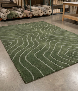 Modern Abstract Green Area Rug Rectangle Hand Knotted High Wool Acrylic <b>Cushioned</b> Jute Backing Pet Eco Friendly Living Room Use - Product Image 2