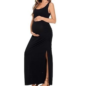 ชุดเดรสยาวสำหรับคุณแม่ตั้งครรภ์ สีดำล้วน คุณภาพสูง แบบไม่มีแขน สไตล์แม็กซี่ เหมาะสำหรับใส่ไปงานทางการ หรือใส่ให้นมลูก - Product Image 1