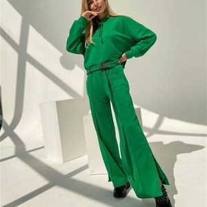 Bright Green Belted <b>Sweatsuit</b> <b>for</b> <b>Women</b> Two Piece Hooded Sweatshirt and Jogger Set Stylish Fleece Lounge Wear Winter Outfit - Product Image 4