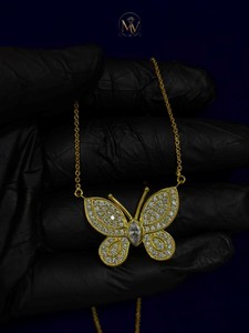 Collier Pendentif Papillon en Or VVS1 avec Moissanite Véritable Pavée et Centre Marquise, Chaîne en Or 18K, Bijoux Personnalisés Tendance pour Femmes - Product Image 4