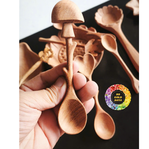 Cuchara de Madera Hecha a Mano con Forma de Abeja para Niños, Madera de Acacia Roja Natural, Alimentación de Bebés, Ecológica, Chapada en Oro, Mango Largo - Product Image 3