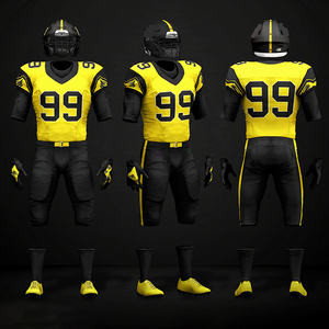 Uniformes de Fútbol Americano Más Vendidos, Jersey y Pantalones Sublimados en Negro y Amarillo, Ropa Deportiva Ajustada para Hombre con Absorción de Humedad - Product Image 3