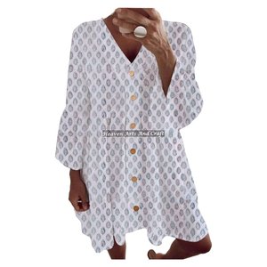 Hermoso Vestido de Algodón con Estampado a Mano Indio para Primavera/Verano, Vestido Casual con Estampado a Mano para Primavera/Verano - Product Image 6
