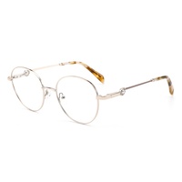 Montures de lunettes métalliques rondes fines à bordure complète OEM pour femmes, avec plaquettes de nez réglables, embouts de branches en acétate, logo personnalisé, vente en gros directe usine