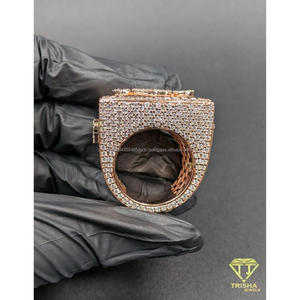 Anillo de Lujo de Plata de Ley 925 con Moissanita y Diamantes, Tono Oro Rosa, Joyería Brillante Estilo Hip Hop para Minoristas - Product Image 6