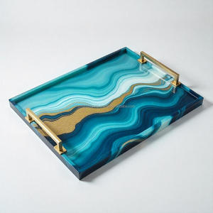 Elegante bandeja grande de resina para servir, azul y dorado | Asas duraderas | Aperitivos, bebidas, estilo casero, celebraciones - Product Image 6