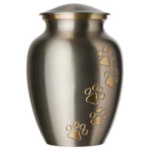 Urne funéraire pour animaux de compagnie, chat, chien, cendres, design empreintes de pattes dorées, urne funéraire en métal faite à la main, fournitures funéraires, urnes commémoratives, prix d'usine - Product Image 1