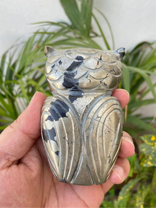 Estatua de Búho Tallada a Mano en Pirita Natural, Figura de Cristal, Decoración para el Hogar, Proveedor Mayorista OEM ODM - Product Image 4
