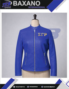 Chaqueta de cuero azul premium de la hermandad Sigma Gamma Rho con letras griegas para miembros de la hermandad y fraternidad SGR, chaqueta para mujer - Product Image 4