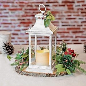 White Metal Glass Decorative <b>Lantern</b> Candle Holder Wedding Centerpiece Tabletop <b>Lantern</b> - Product Image 1
