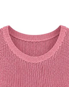 Suéter corto de punto oversize rosa para mujer, holgado, con diseño calado, estilo casual, manga ancha, top de moda. - Product Image 4