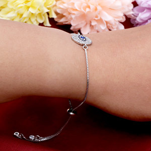 Bracelet en argent sterling 925 avec œil porte-bonheur et zircon cubique pour femme, chaîne coulissante réglable, bijou de protection en zircon cubique bleu - Product Image 6