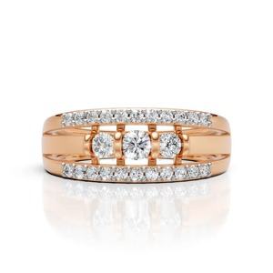 Diamond <b>Statement</b> <b>Ring</b> in 14K Rose and White Gold Bold Men's Fine Jewelry Piece Featuring Multi-Tiered Structural Bridge - Product Image 1