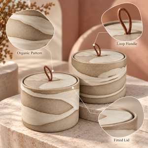 Handcrafted Ceramic <b>Canister</b> <b>Set</b> With Lids Loop Handles Food Storage Containers 2 Piece Countertop Organizer | Kitchen Storage - Product Image 3