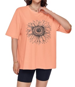 Nouvel arrivage : T-shirt décontracté pour femme en coton imprimé 100 %, manches courtes, col rond, épaules tombantes, coupe oversize, fabriqué au Bangladesh - Product Image 4