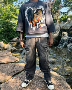 Ropa de calle con estampado Dtg personalizado, camisetas gráficas, camiseta boxy fit, camisetas Vintage para hombre, camisetas boxy fit recortadas de Color lavado - Product Image 2