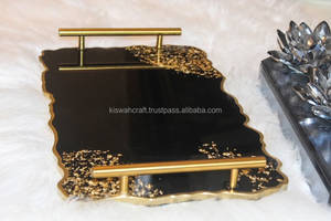 Handmade <b>Black</b> Geode Resin Tray with Gold Handles & Flakes - Product Image 4