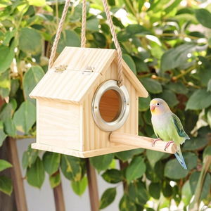 Hanging Wooden Bird House Outdoor <b>Garden</b> Nesting Box Natural Wood Birdhouse with Perch and Metal Entrance Ring - Product Image 4