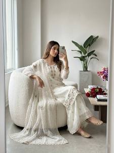 Launching New Design Trending Satin Silk Top Palazzo dupatta Reddy To Wear Look Designs - Product Image 2