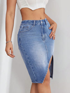 2026 Trending HSI Top Model Acid Wash Semi Stretch Denim Skirts With A Classic Cargo <b>Belt</b> Multi Pockets Fancy Style Front - Product Image 2