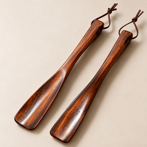 Lot de 2 Chausse-pieds en bois faits à la main, à long manche en noyer, avec boucle en cuir, aide à l'enfilage de chaussures de qualité supérieure, pour un port facile - Product Image 5