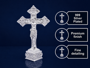 Idole de Jésus plaquée argent 999 de Jaipur Metals |   Statue chrétienne 100% en laiton |   5 x 3 x 7,5 cm |   74 g |   Cadeau religieux - Product Image 2