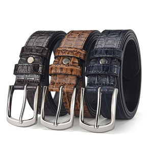 Ceinture en cuir à motif crocodile marron avec boucle à ardillon en acier, style formel - Product Image 5