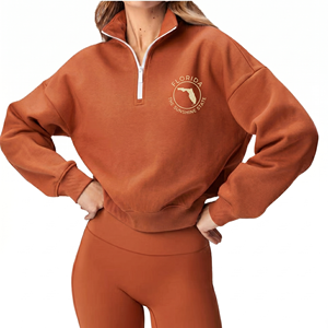 Heavyweight Fleece Breathable Windproof Winter Long Half Zip Hoodie Sweatshirt Women Custom Front Pullover Sportswear Oversized - Product Image 2