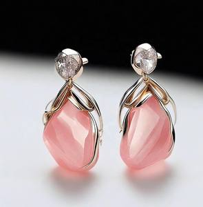 5 Inch Pink Chalcedony Fancy Drop Earrings 925 Sterling Silver with 18K Gold Plating Cute Earring <b>Fashion</b> <b>Jewellery</b> Gift for Her - Product Image 1