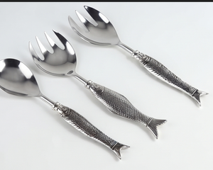 Juego de servidores de ensalada con forma de pez, cuchara y tenedor de acero inoxidable, aptos para lavavajillas, cubiertos novedosos para uso en catering - Product Image 1