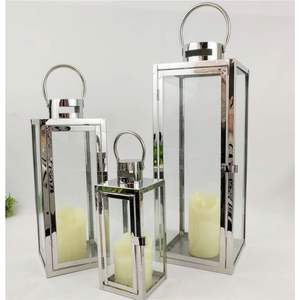 Juego de Faroles de Metal de Acero Inoxidable de Lujo, Farol Colgante de Vidrio Plateado Cromado para Decoración de Bodas, Faroles de Jardín para Exteriores - Product Image 2