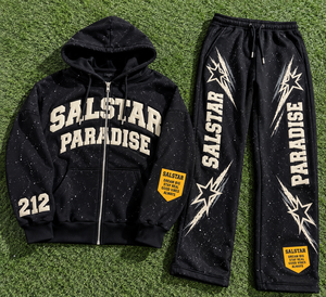 Conjunto Deportivo Premium Personalizado de 2 Piezas para Hombre, Sudadera con Capucha Negra Estilo Urbano, Fabricante de Ropa Deportiva con Estampado de Pedrería Personalizado - Product Image 6