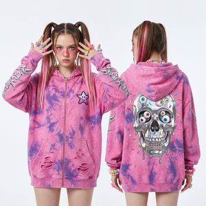 Premium 500GSM Maroon Acid Wash <b>Skeleton</b> Rib Cage Distressed Zip Hoodie Gothic Chain Skull Graphic Heavyweight Streetwear Wear - Product Image 6
