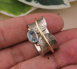 Anillo de Eternidad de Plata de Ley 925 de Lujo con Engaste de Topacio Azul para Mujer, Joyería Clásica con Piedras Preciosas Auténticas - Product Image 5