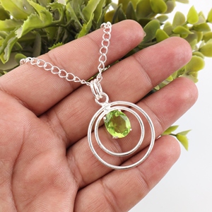 925 Sterling Silver <b>Peridot</b> Gemstone With Prong Setting With Oval Shape Brass Fashion Pendants <b>Jewelry</b> Wholesale For Women Wear - Product Image 2