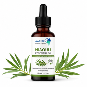 น้ำมันหอมระเหยเมลาลูก้า วิริดิฟลอรา นิอาอูลี บริสุทธิ์ 100% ยี่ห้อ AARNAV สกัดด้วยไอน้ำ ได้รับการรับรองมาตรฐาน GMP ใช้สำหรับฟื้นฟูผิว กระชับผิว และทำสบู่ - Product Image 1