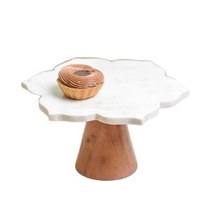 จานขนมหวานลายฉลุสไตล์วินเทจ สำหรับงานแต่งงานและงานเลี้ยงสุดหรู  ฐานวางเค้กและผลไม้ทรงกลมคลาสสิก ทำจากหินอ่อนและไม้ - Product Image 3